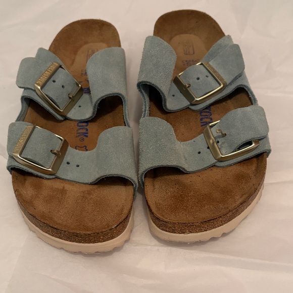 Birkenstock Arizona Suede Double Buckle Sandals - Pale Blue - Picture 2 of 4